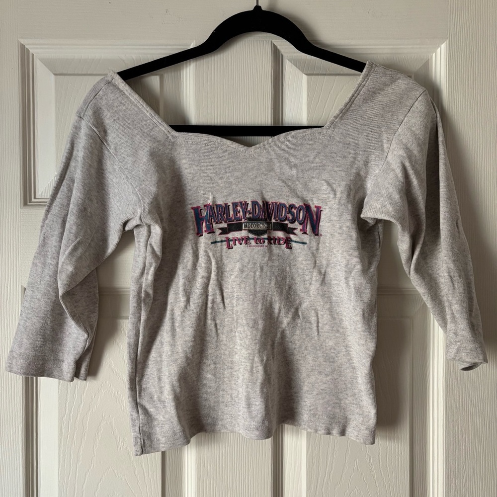Harley-Davidson Light Gray Off-Shoulder Top